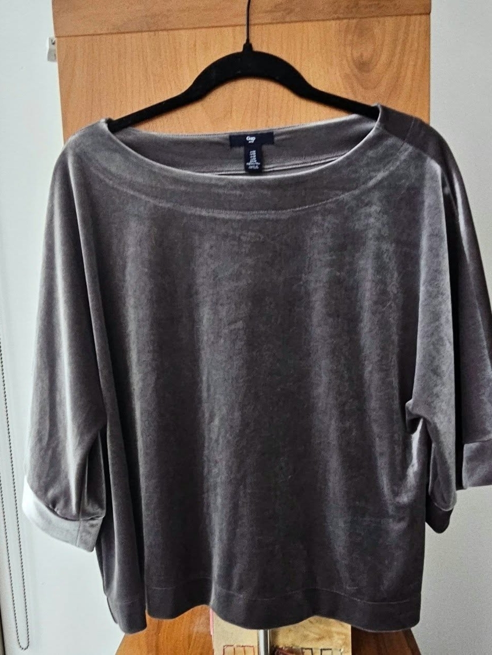 GAP Velvet Boatneck Top In Charcoal— Metalluc Silver